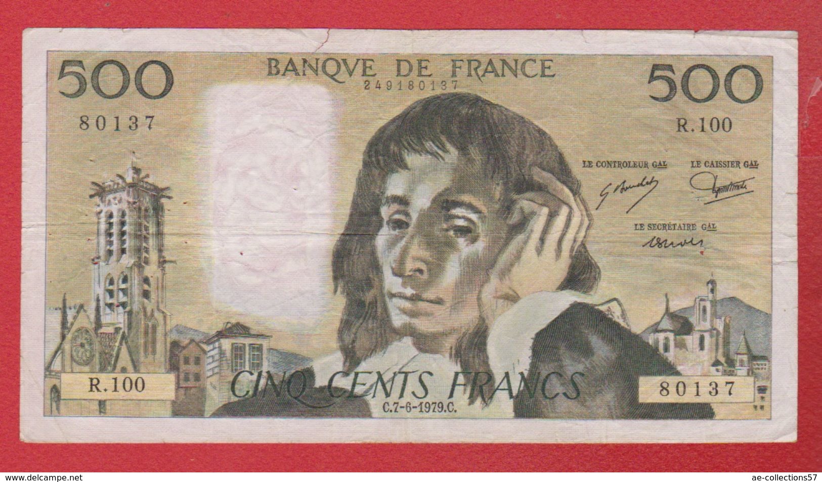 Pascal   --  500  Francs  5/9/1979  -  état  TB  -  N R .100 - 500 F 1968-1993 ''Pascal''