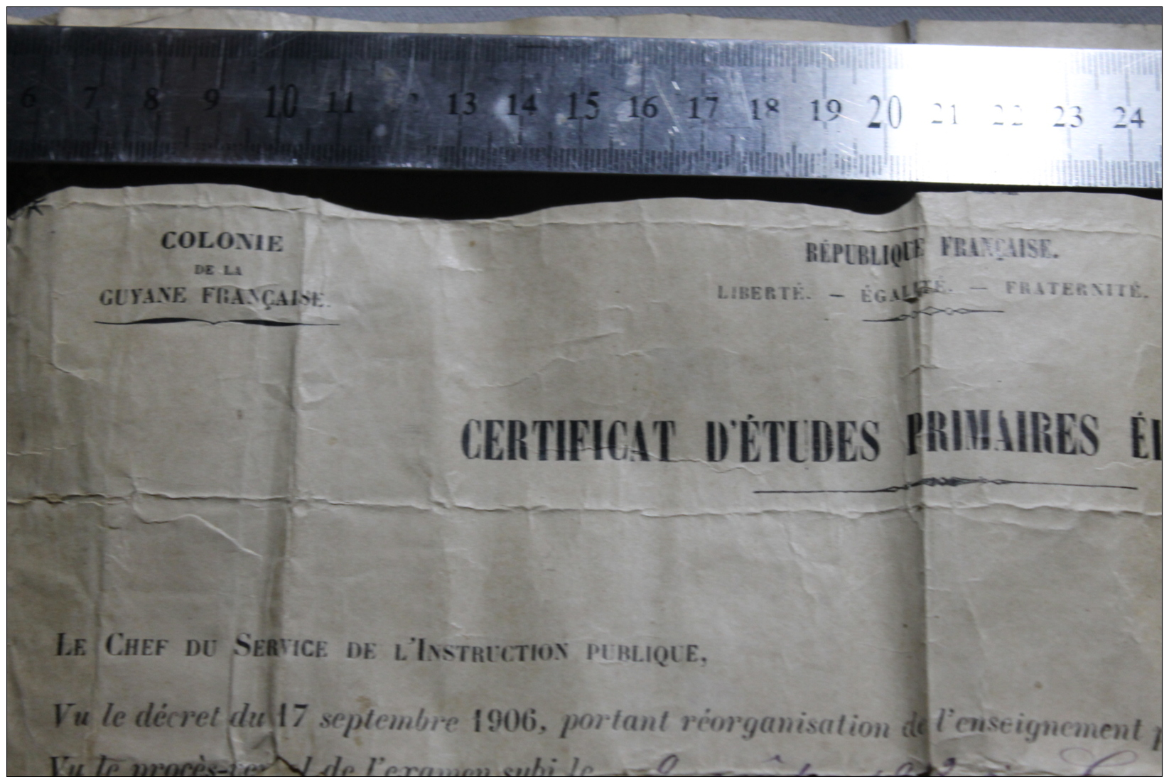 Certificat D'étude Primaire 1912 Guyane - Diplômes & Bulletins Scolaires