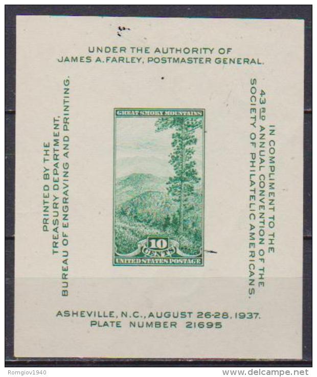 U.S.A  1937 FOGLIETTO SOCIETA' FILATELICA AMERICANA IN ASHEVILLE UNIF. BF 8 MNH VF - Blocchi & Foglietti