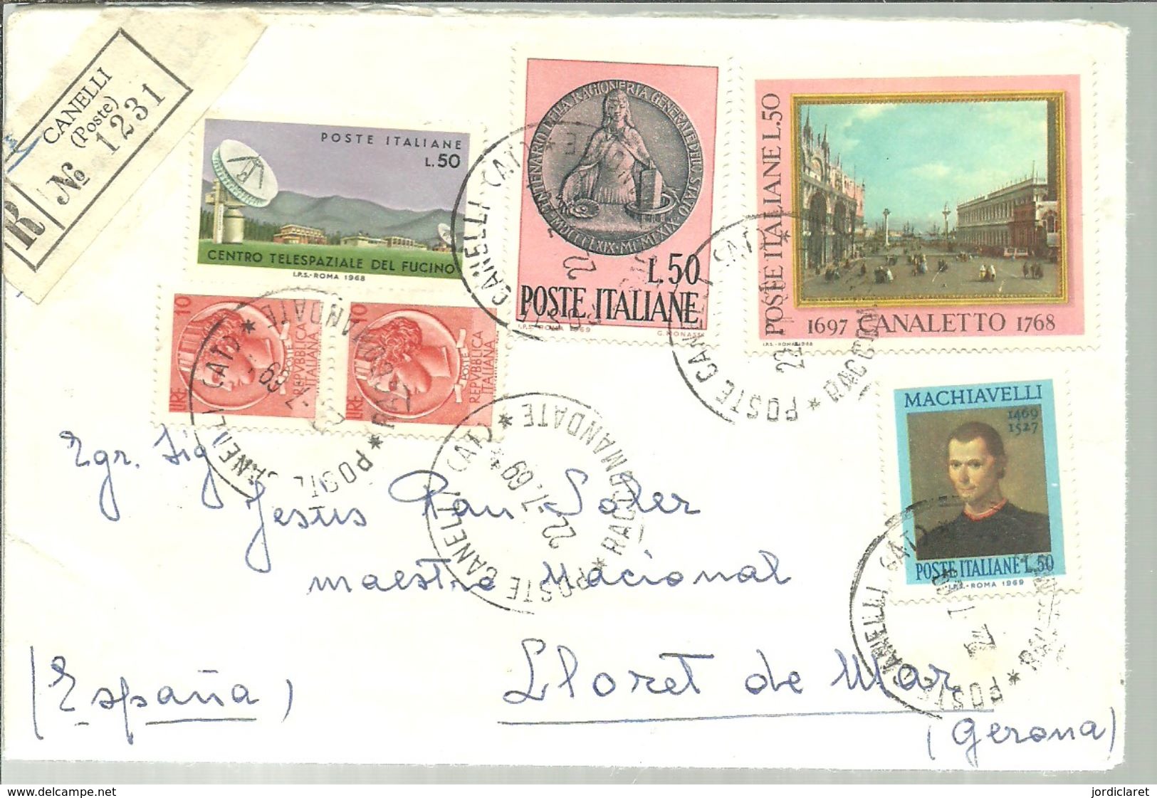 LETTER 1969  A ESPAÑA  GIRONA REGISTERED CANELLI - 1961-70: Mint/hinged