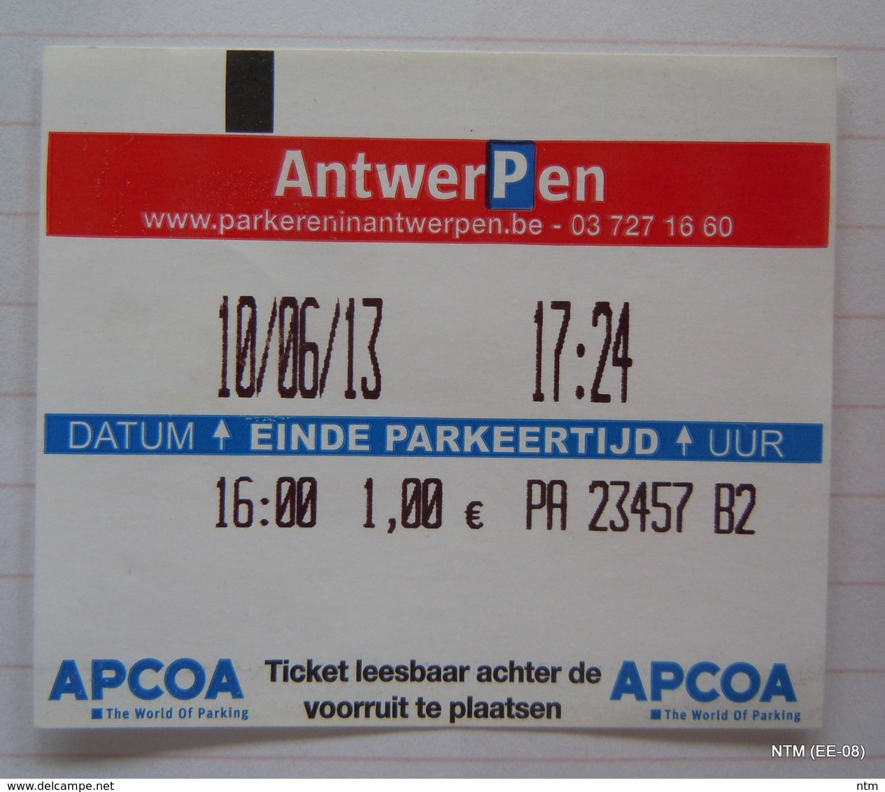 BELGIUM Antwerpen Parking Ticket (Year: 2013) - Autres & Non Classés