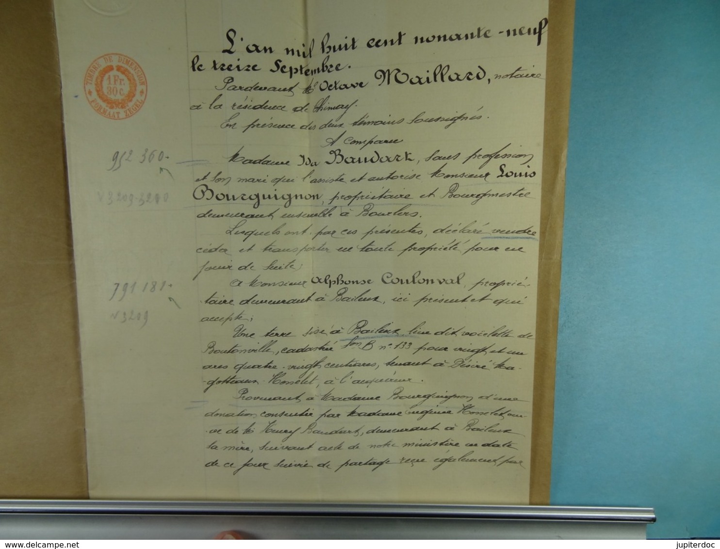 Acte Notarié 1899 Vente De Baudart Bourguignon De Bourlers à Coulonval De Baileux  /015/ - Manuscrits