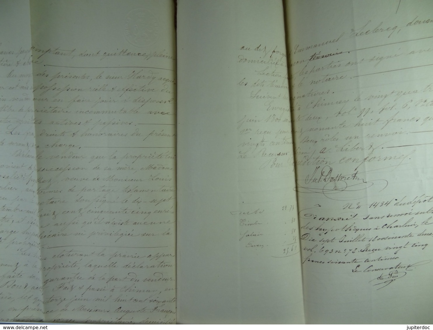 Acte Notarié 1862 Vente Par Carlier De Fontaine-L'Evêque à Hardy De Vaulx   /016/ - Manuscrits