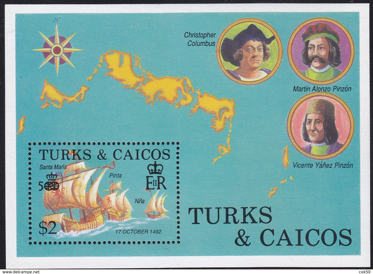 TURKS AND CAICOS 1992, Anniv. Coins For The 500th Year Jub. For Discovery Of America MNH, Mi# Bl.118 - Turks And Caicos