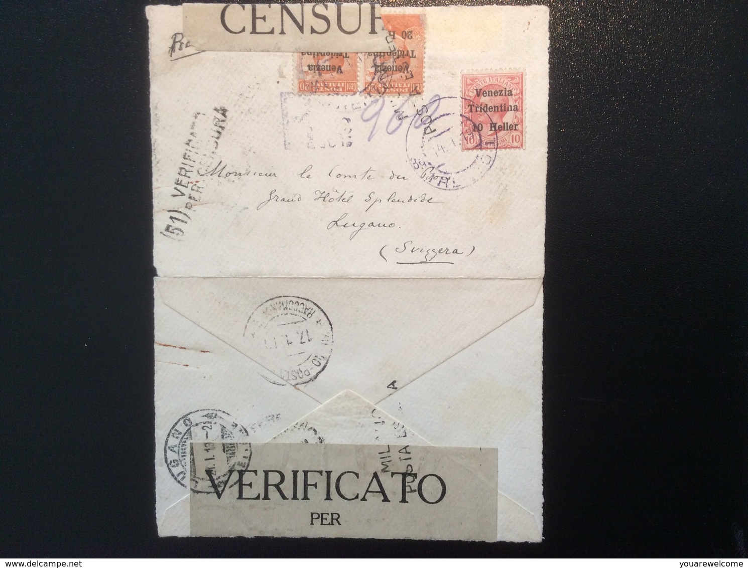 Trentino-Alto Adige 1918 „VENEZIA TRIDENTINA“ Lettera Censura TRENTO > Schweiz (1914-18 Cover Brief Tirol Österreich - Trentino