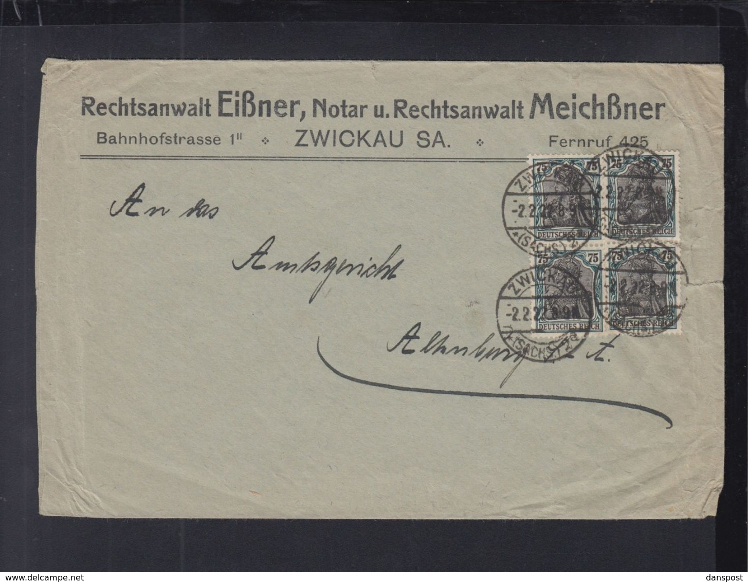 Dt. Reich Brief 1922 Zwickau - Briefe U. Dokumente