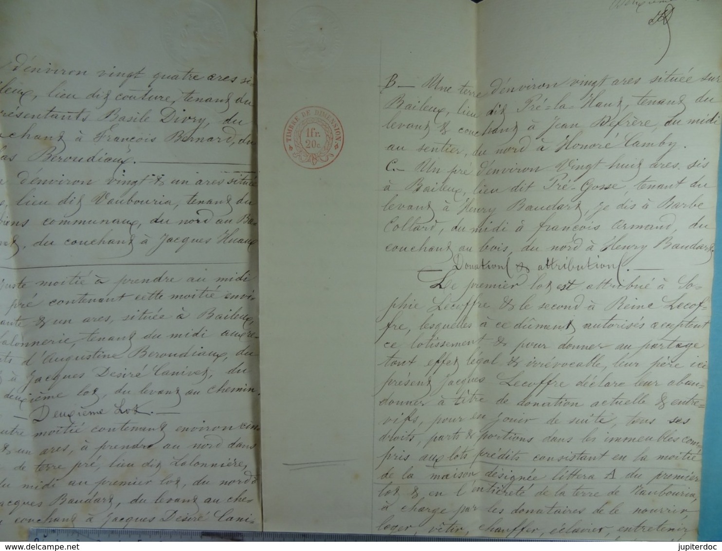 Acte Notarié  1861 Partage Lecoffre De Baileux /2/ - Manuscritos