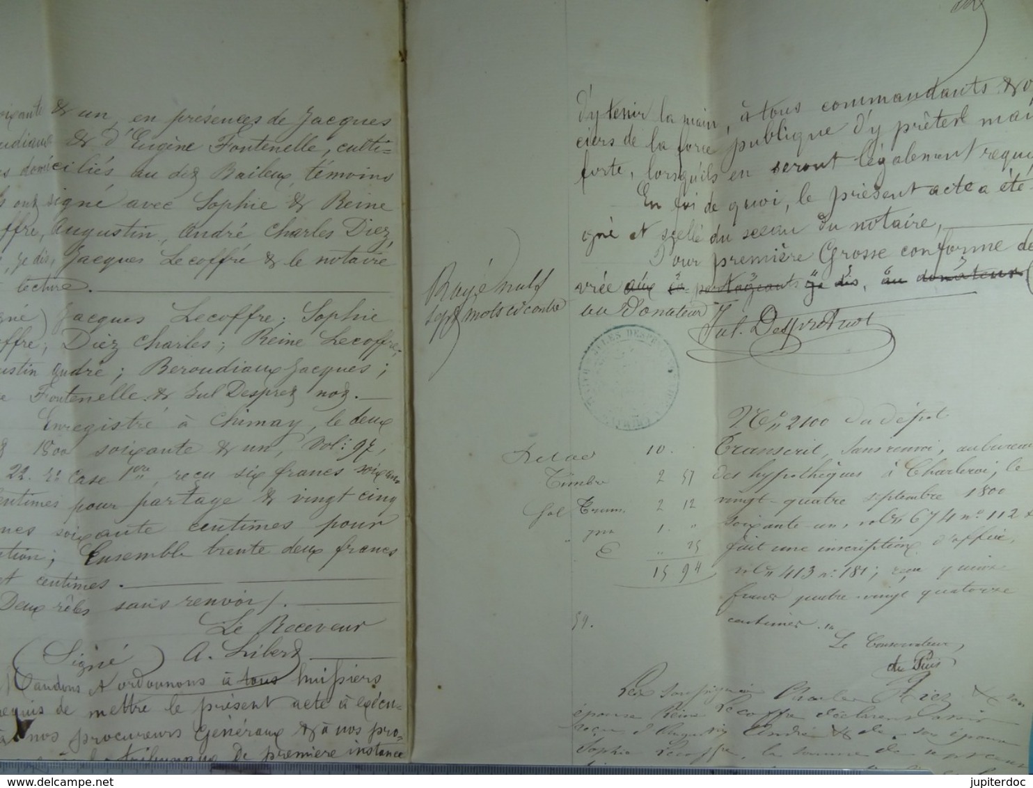 Acte Notarié  1861 Partage Lecoffre De Baileux /2/ - Manuscrits