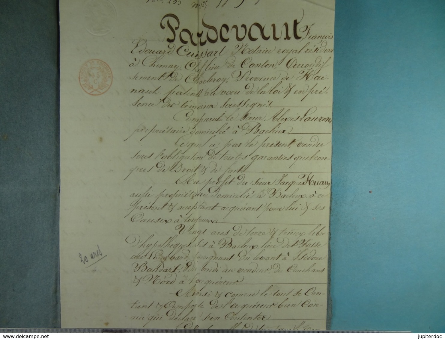 Acte Notarié  1837 Vente Laurent De Baileux à Huaux De Baileux /4/ - Manuscrits