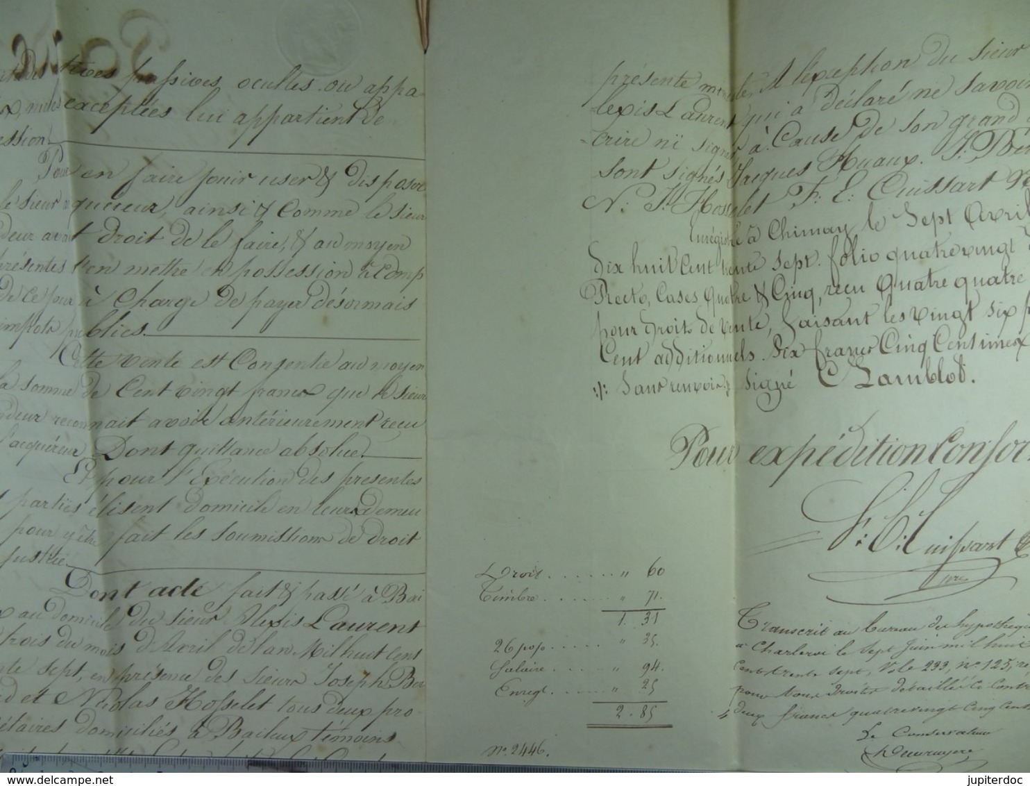 Acte Notarié  1837 Vente Laurent De Baileux à Huaux De Baileux /4/ - Manuscrits