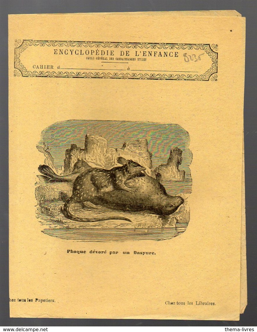 Couverture Illustrée De Cahier D'écolier : Encyclopédie De L'enfance N°25: Phoque Dévoré Par Un Dasyure (M2292) - Protège-cahiers