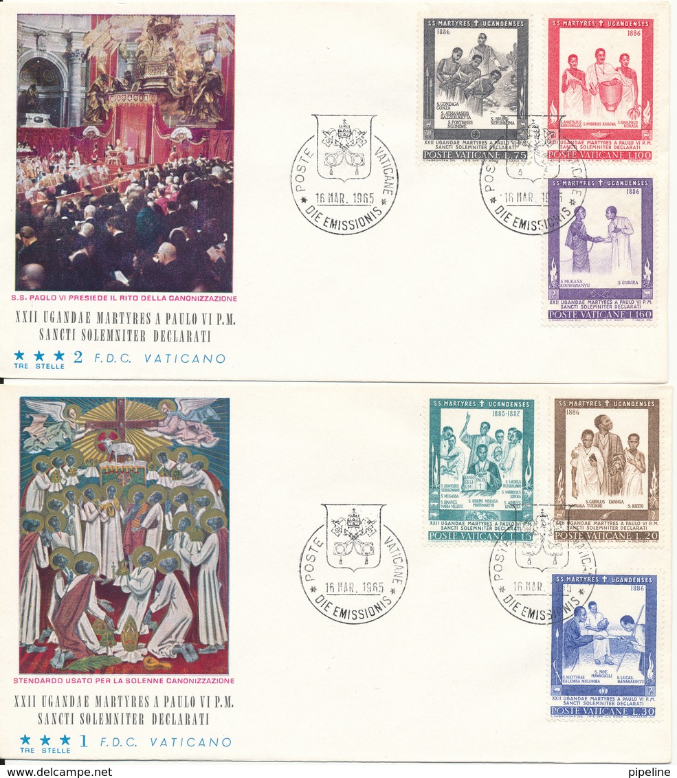 Vatican FDC 16-3-1965 POPE PAOLO VI  Visit To UGANDA Complete Set Of 6 On 2 Covers With Cachet - Covers & Documents