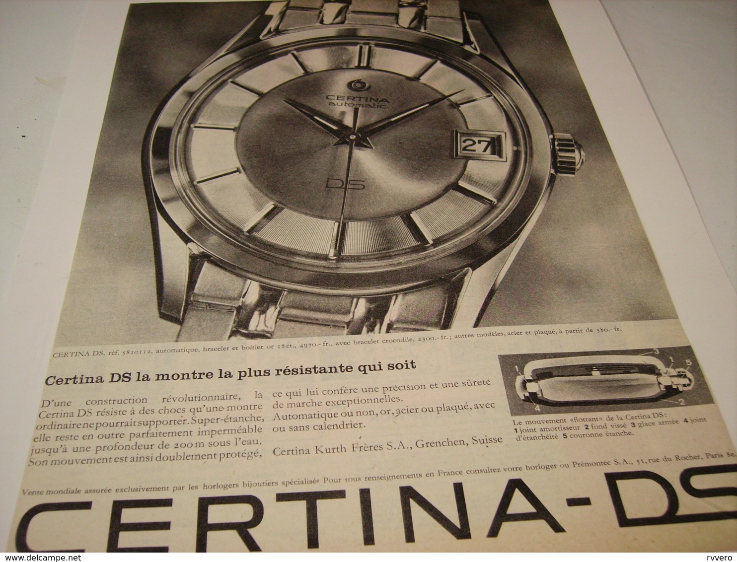 ANCIENNE PUBLICITE MONTRE  CERTINA DS - Autres & Non Classés