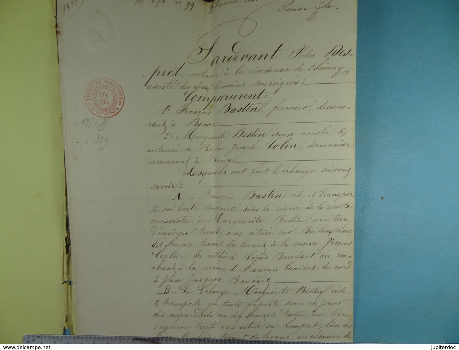 Acte Notarié  1861 Echange Entre Bastin-Colin De Rance /5/ - Manuscrits