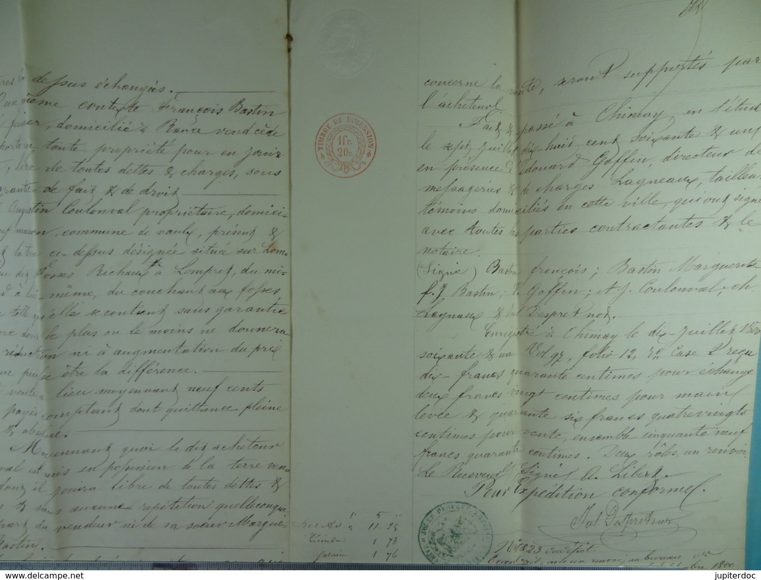 Acte Notarié  1861 Echange Entre Bastin-Colin De Rance /5/ - Manuscrits