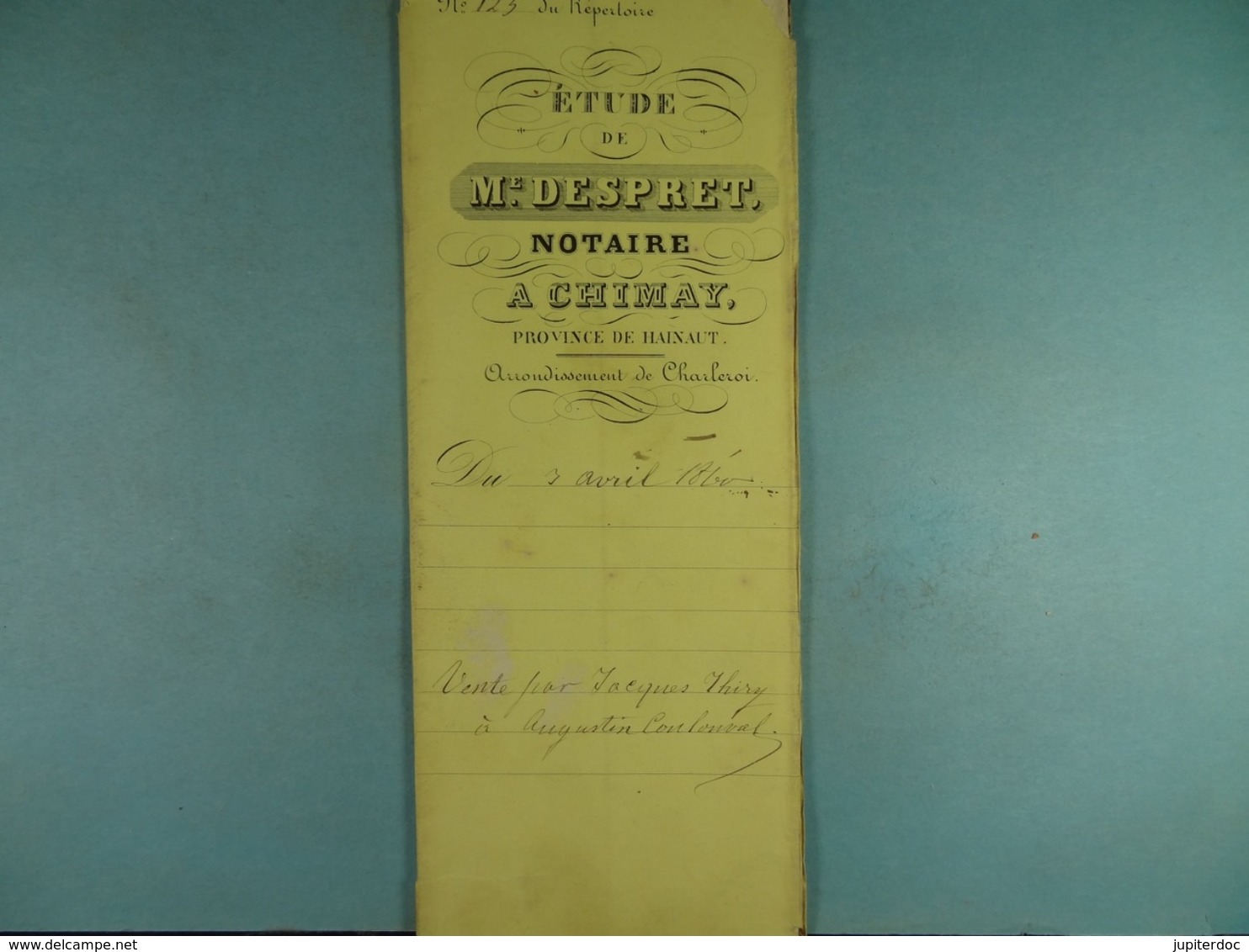 Acte Notarié  1860 Vente De Thiry De Baileux à Coulonval De Vaulx /6/ - Manuscrits