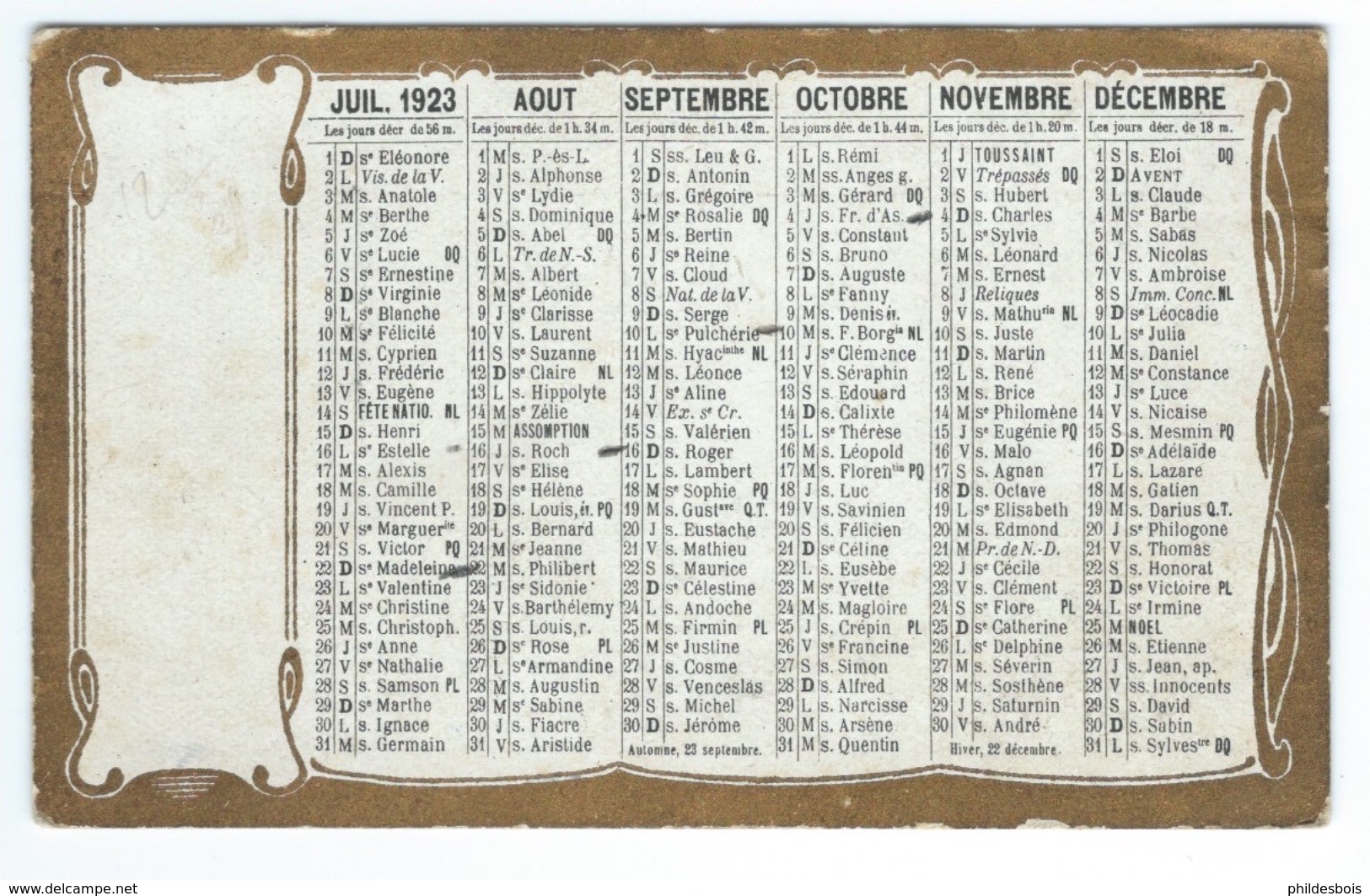 CALENDRIER DE POCHE 1923 - Other & Unclassified