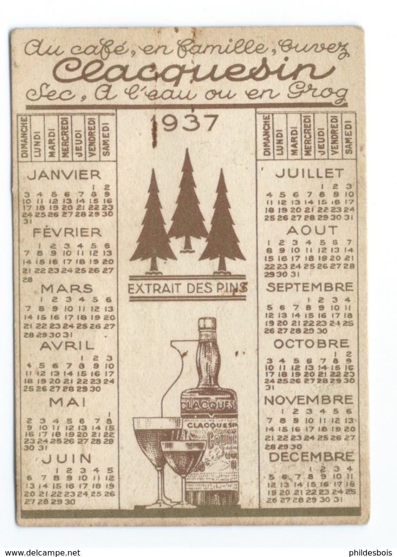 CALENDRIER DE POCHE 1937 CLACQUESIN  Apérétif - Other & Unclassified