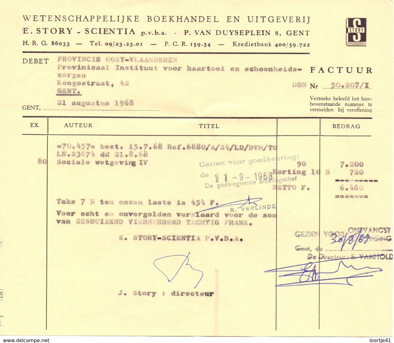 Factuur Facture - Boekhandel Story - Scientia  - Gent 1968 - Imprenta & Papelería