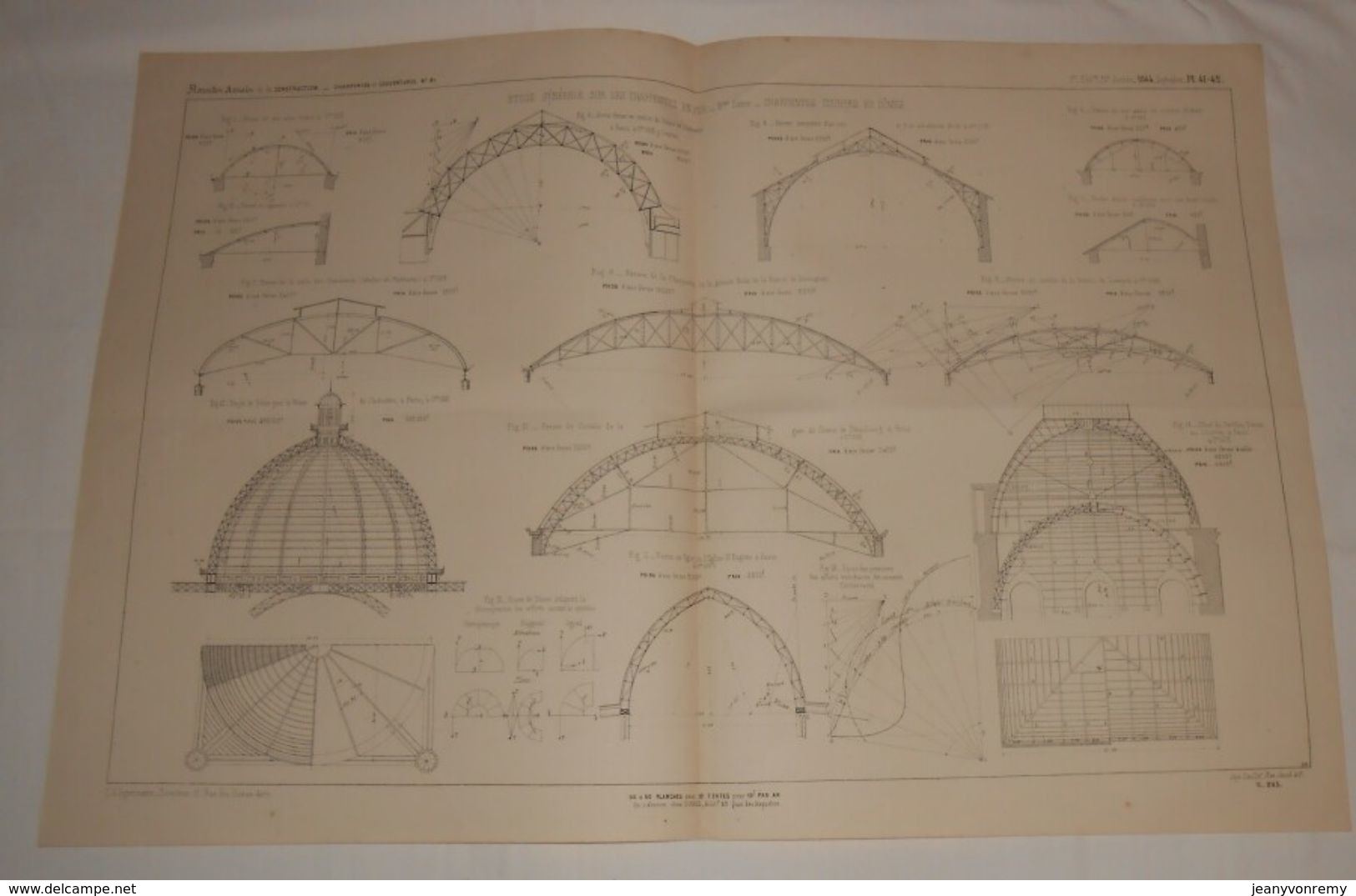 Plan De L'étude Générale Sur Les Charpentes En Fer. Charpentes Courbes Et Dômes. 1864 - Travaux Publics