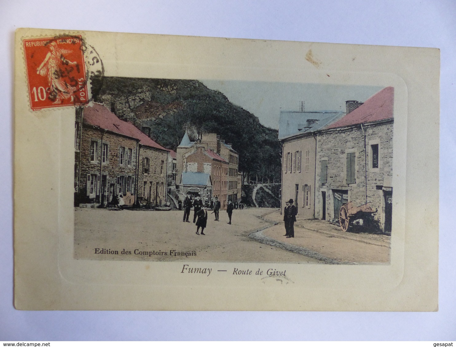 TRES RARE FUMAY ROUTE DE GIVET ANIMEE EDITION COMPTOIRS FRANCAIS ECRITE 1913 - Fumay