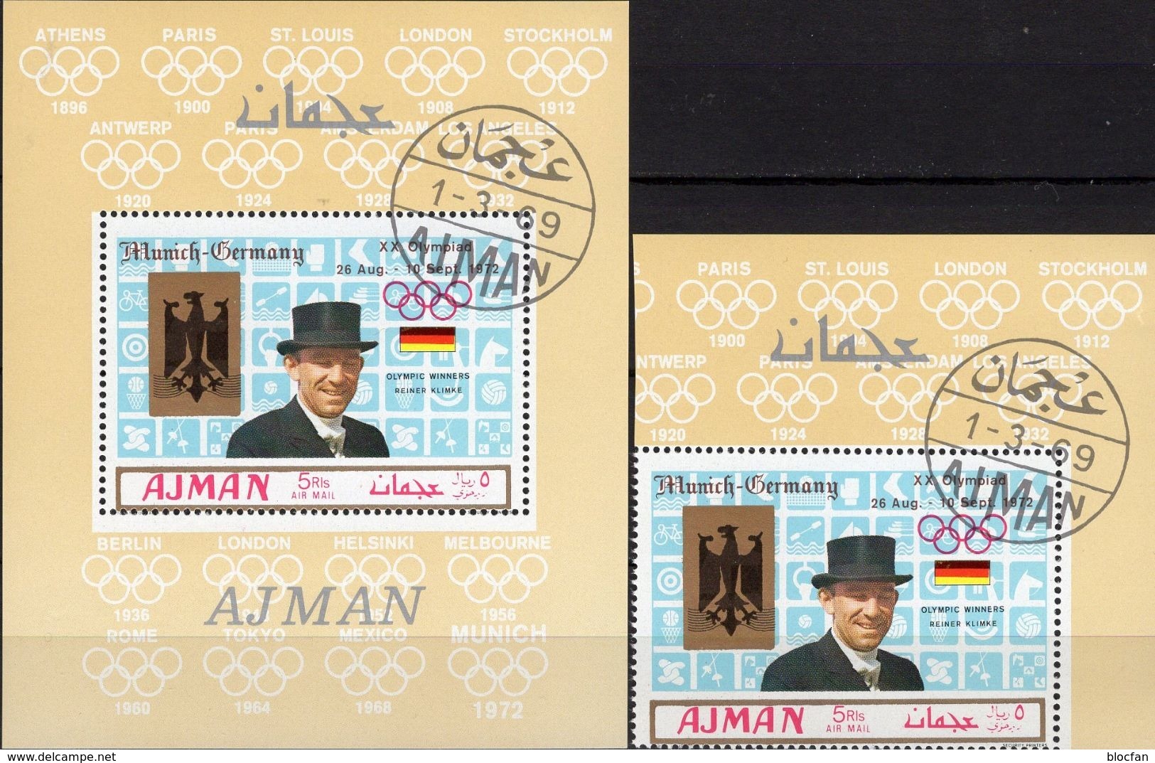 Gewinnner Olympia 1968 Ajman 464+Block 145 O 4€ Mexico Dressur-Reiter Klimke S/s Sport Bloc Overprint Sheet Olympic - Summer 1968: Mexico City