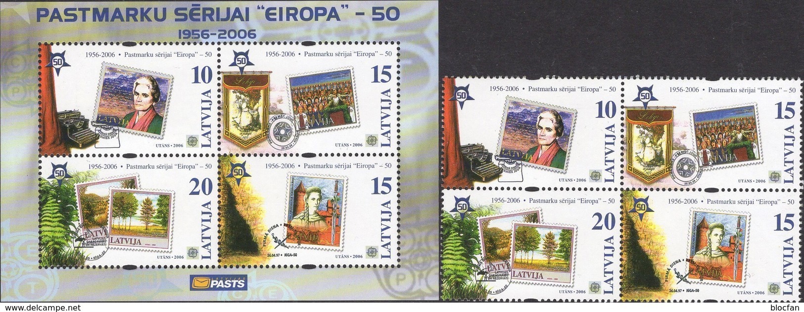 Sicherheitszähnung CEPT 2006 Lettland 656/9+Block 21 ** 5€ Blocs Stamps On Stamps Sheets Bf Latvija 50 Years EUROPA - Perfins