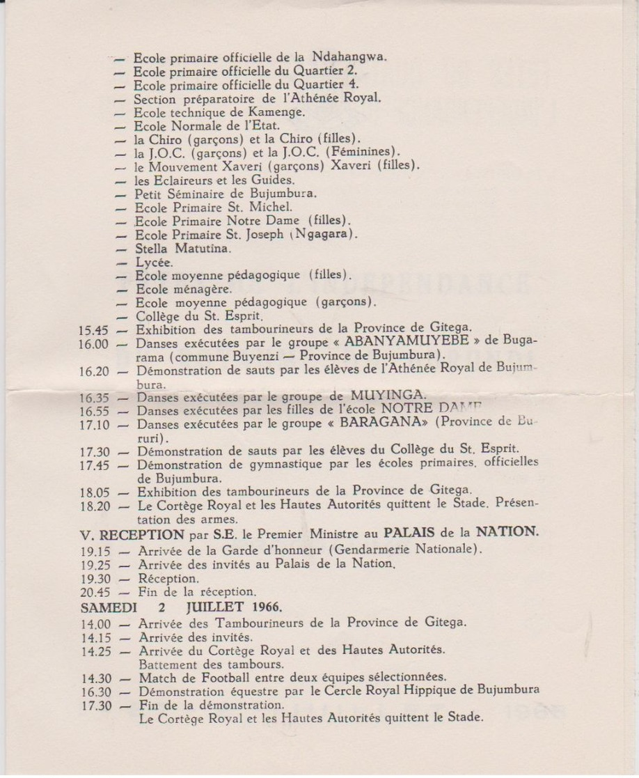 Afrique - Burundi - Invitation par le 1er Ministre pour le 4 ièm Anniversaire d'Indépendance du Burundi en 1966 -