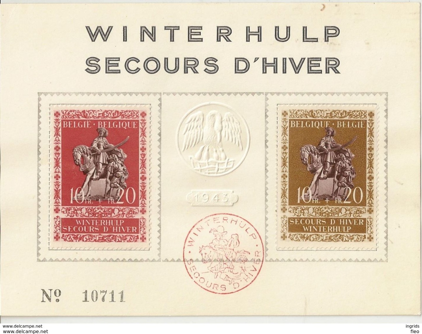 BELG.1943 613-614 Souvenircard "Winterhulp-secours D'hiver" Lim.edition - ....-1951