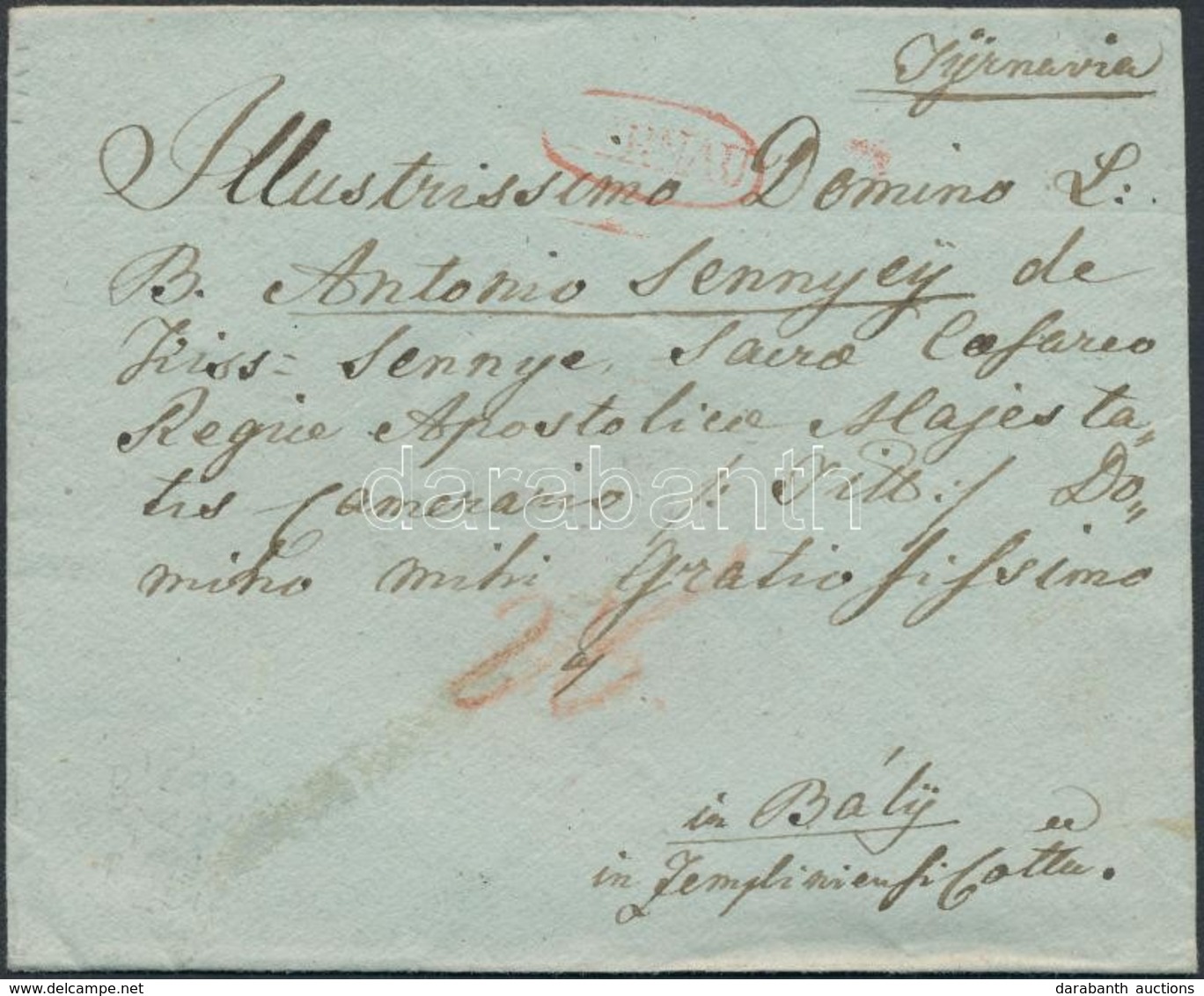 1835 Portós Levél Piros / Unpaid Cover Red '(TY)RNAU' - Other & Unclassified