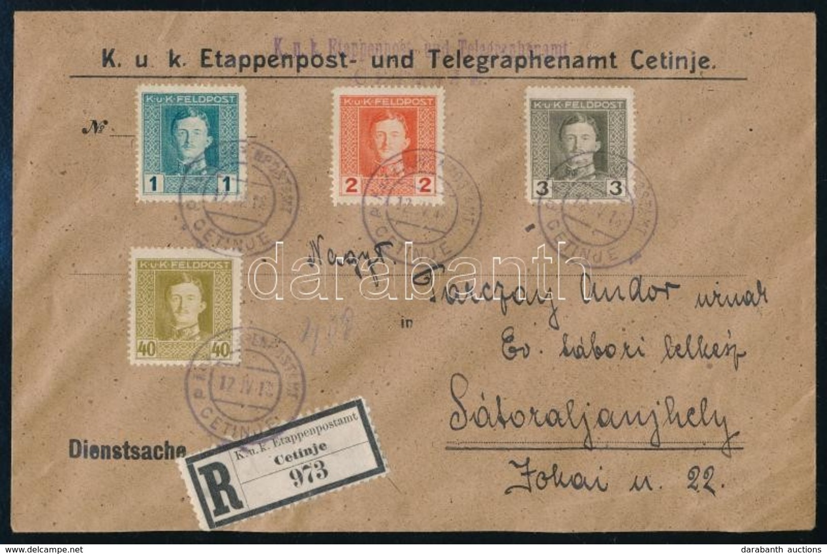 1918 Ajánlott Levél / Registered Cover 'K.u.k. Etappenpost- Und Telegraphenamt CETINJE' + 'EP CETINJE A' - 'SÁTORALJAÚJH - Sonstige & Ohne Zuordnung