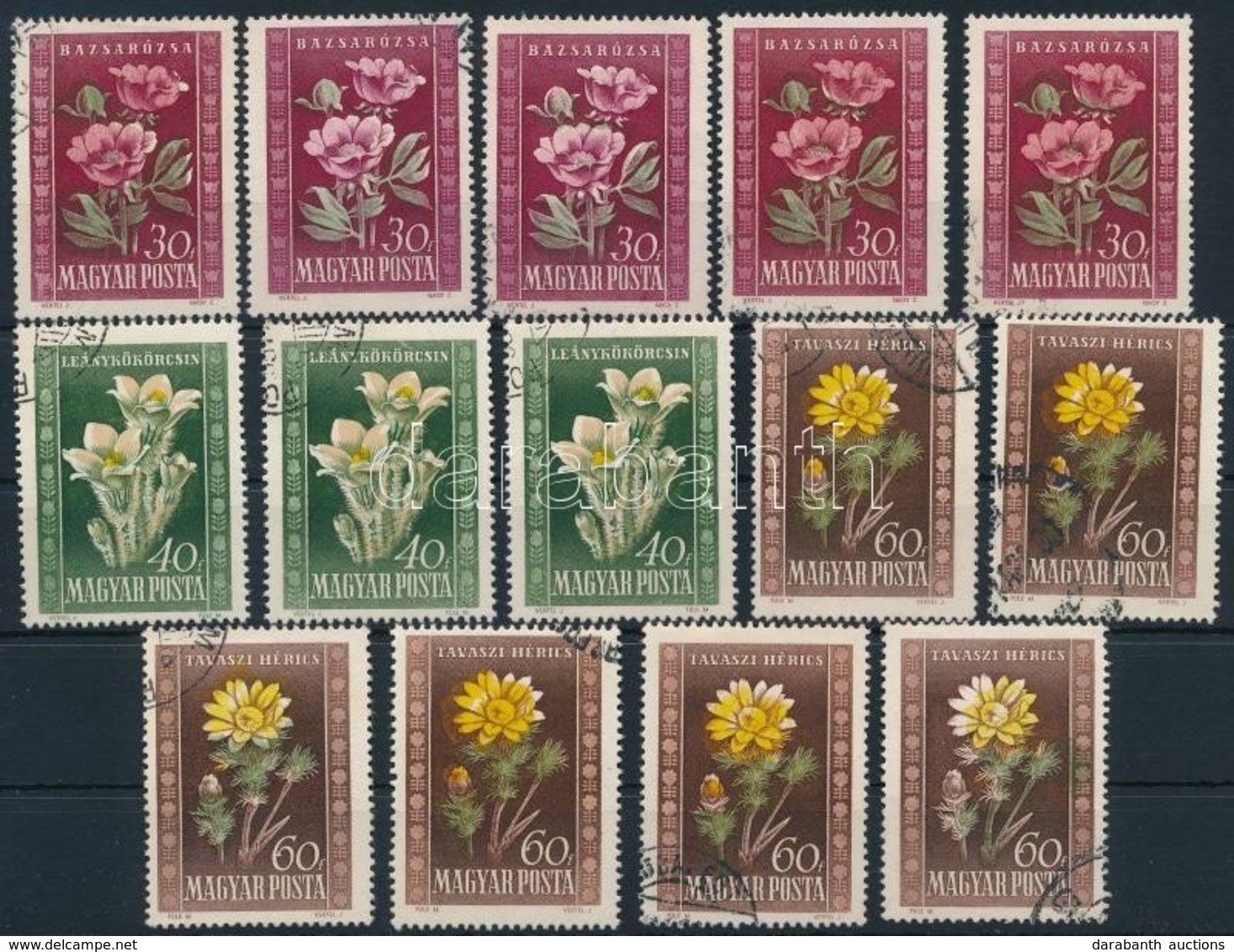O 1950 Virágok 14 Bélyeg Eltolódott Színnyomatokkal - Sonstige & Ohne Zuordnung