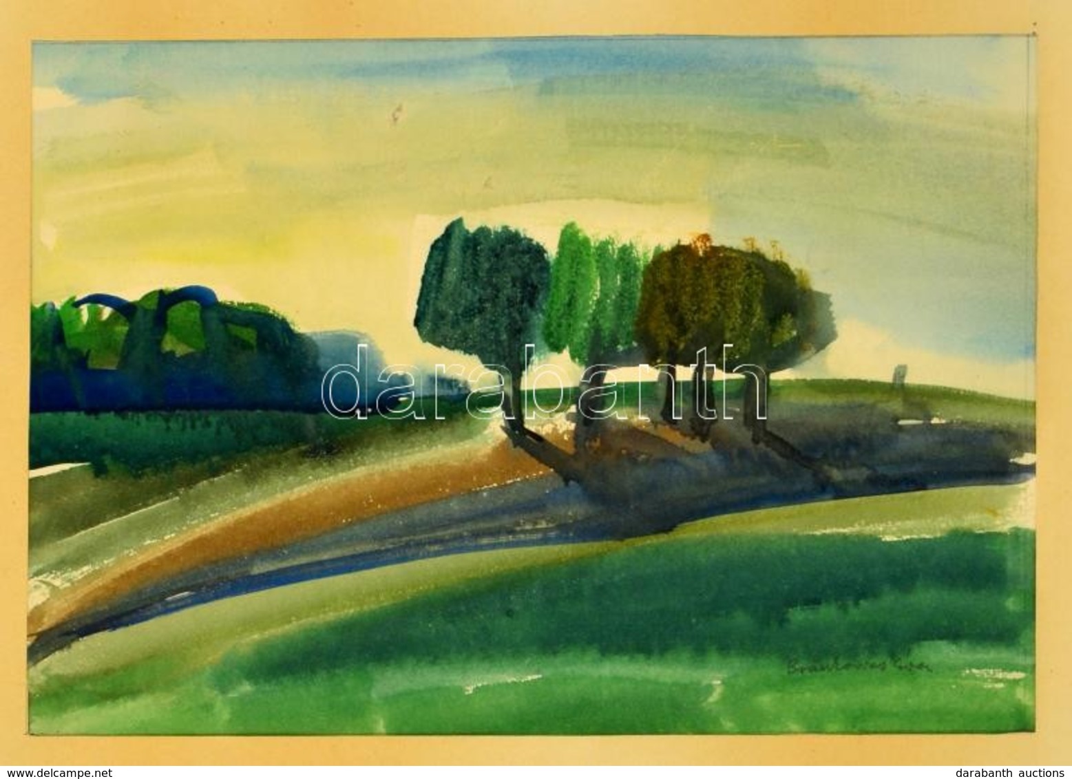 Brankovics Éva (1938-): Facsoport A Réten. Akvarell, Papír, Jelzett, üvegezett Keretben, 22×34 Cm - Autres & Non Classés