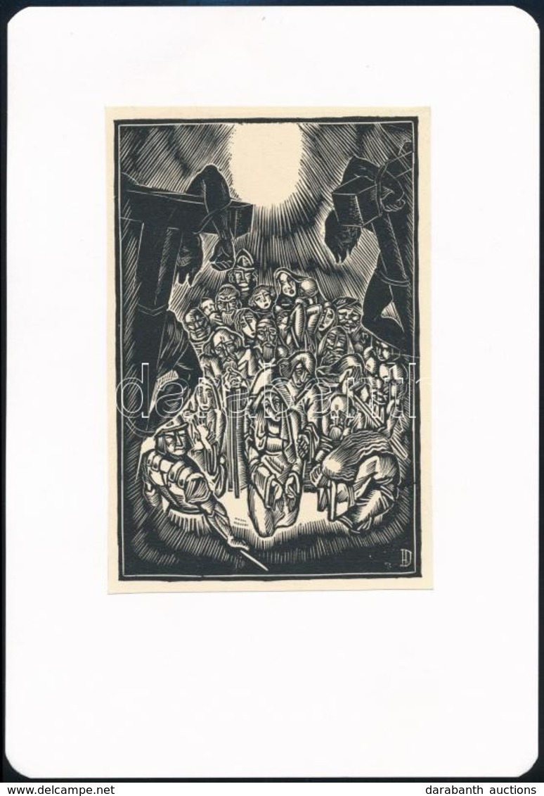 Dallos Hanna (1907-1944): Golgota, Fametszet, Papír, Jelzett A Metszeten, 15×10 Cm - Autres & Non Classés