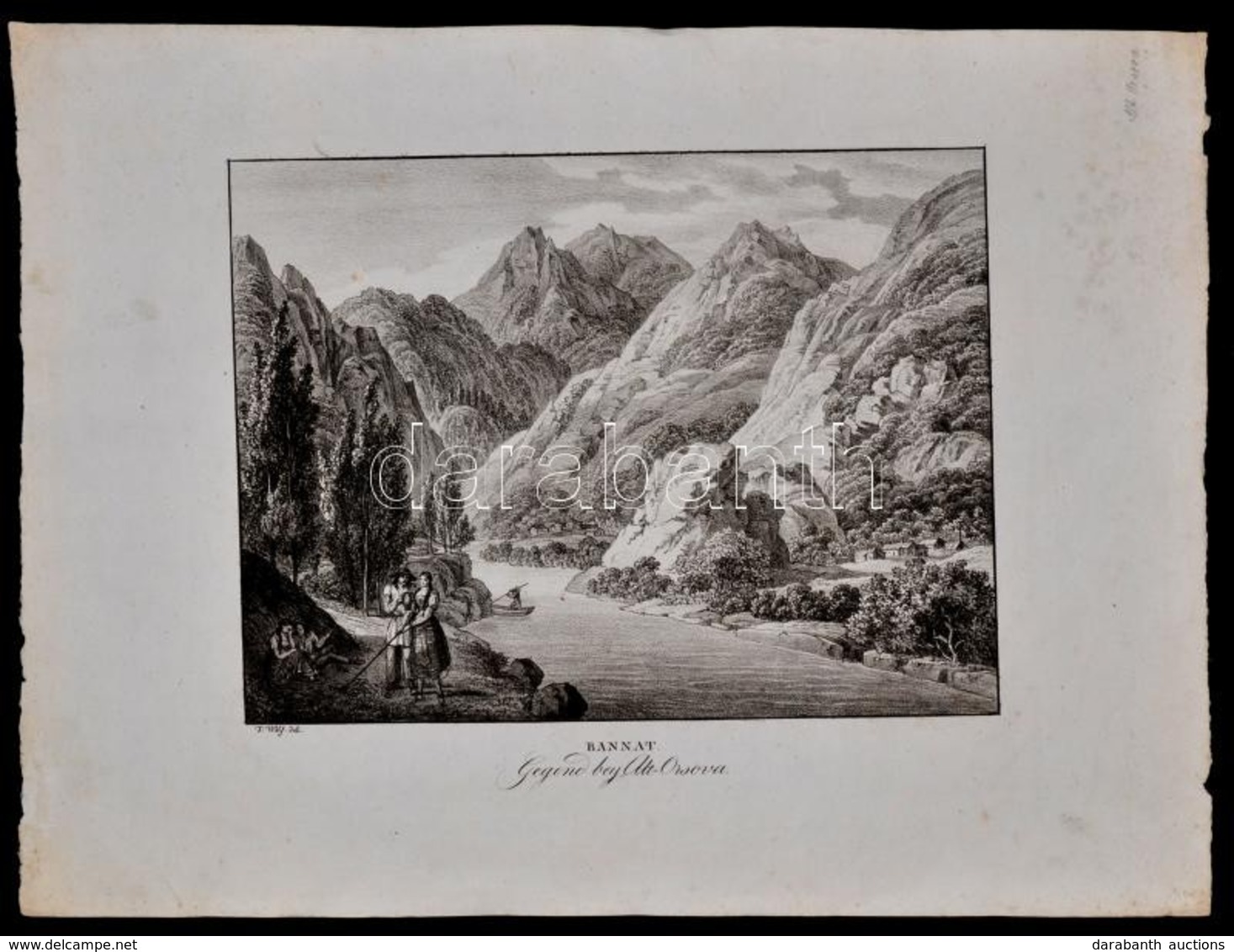 1824 F. Wolf: Bánnáti Metszetek: Ó Orsova Környéke. Imperial Fólió. Rézmetszet. 57x39,5cm/ Bannat Etching - Prints & Engravings