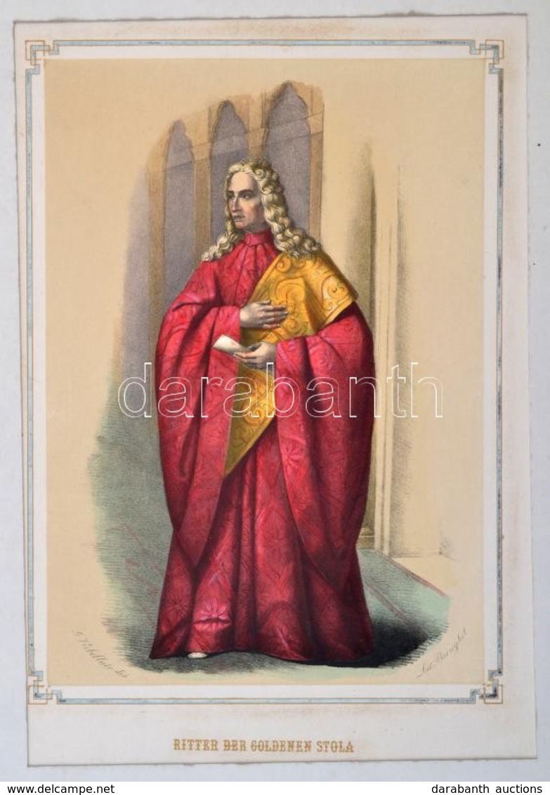 Giuseppe Rebellato (?-?)-Giovanni Brizeghel (?-?): Ritter Der Goldenen Stola, Színezett Litográfia, Paszpartuban, 32x22  - Stampe & Incisioni