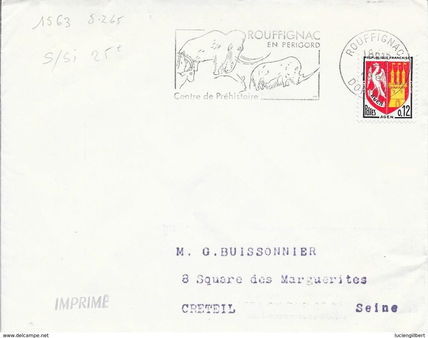 DORDOGNE 24  - ROUFFIGNAC - FLAMME N° 1563 - DESCRIPTION  - 1965 - TIMBRE N° 1553A TARIF 19 05 64 IMPRIME - Mechanical Postmarks (Advertisement)