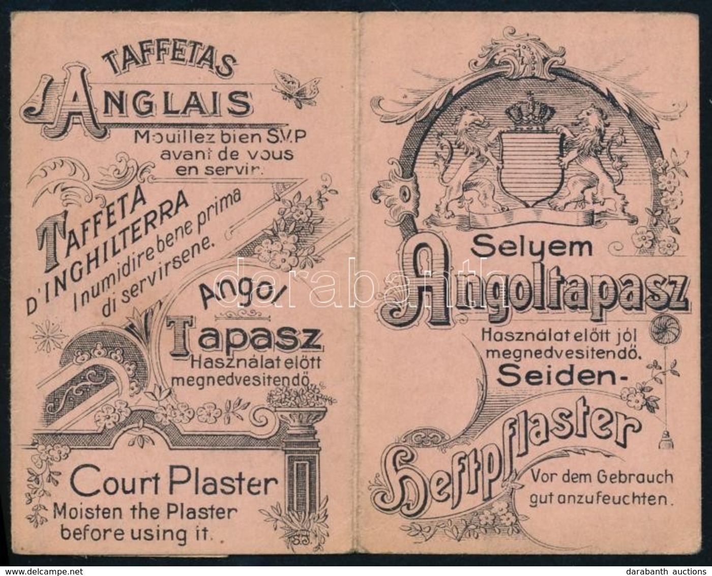 Cca 1910 Selyem Angoltapasz Budapesti Gyógyszertár által Lepecsételt - Pubblicitari