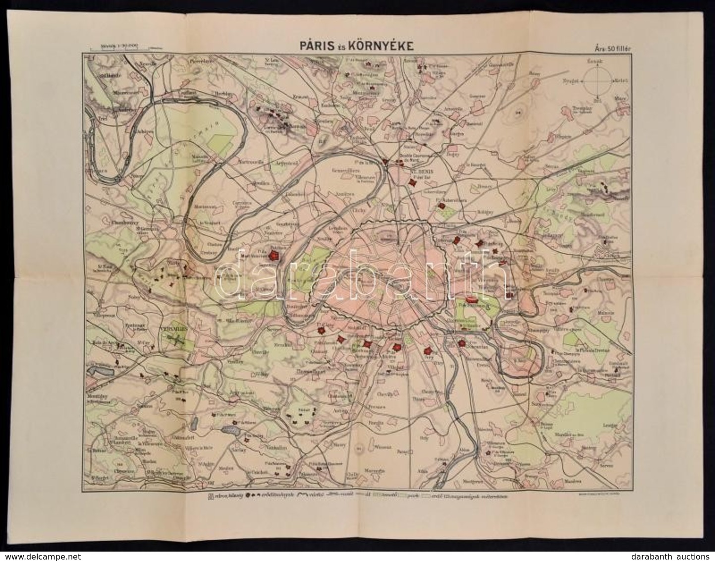 Cca 1910 Páris és Környéke. 1:90.000, Bp., M. Földrajzi Intézet Rt., Kis Szakadással, 47x63 Cm. - Sonstige & Ohne Zuordnung