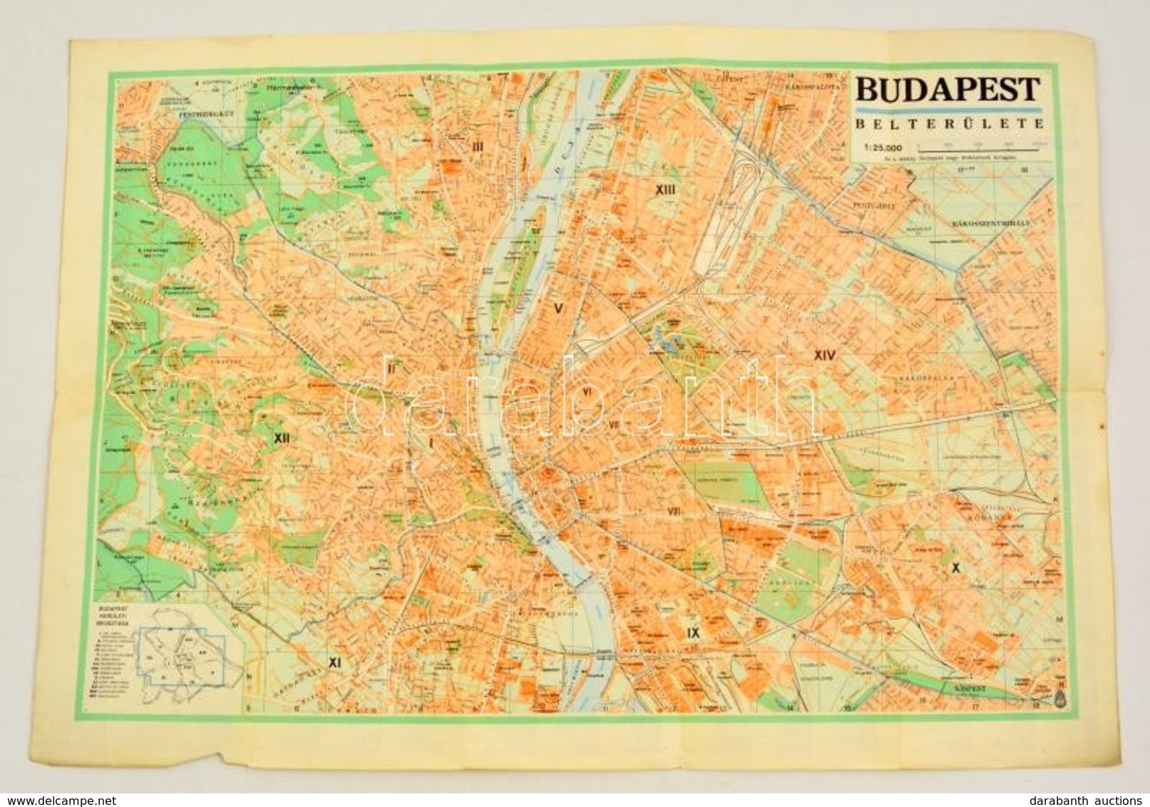 Budapest Belterülete, 1:25000, M. Kir. Honvéd Térképészeti Intézet, Kis Sérüléssel, 50×70 Cm - Sonstige & Ohne Zuordnung