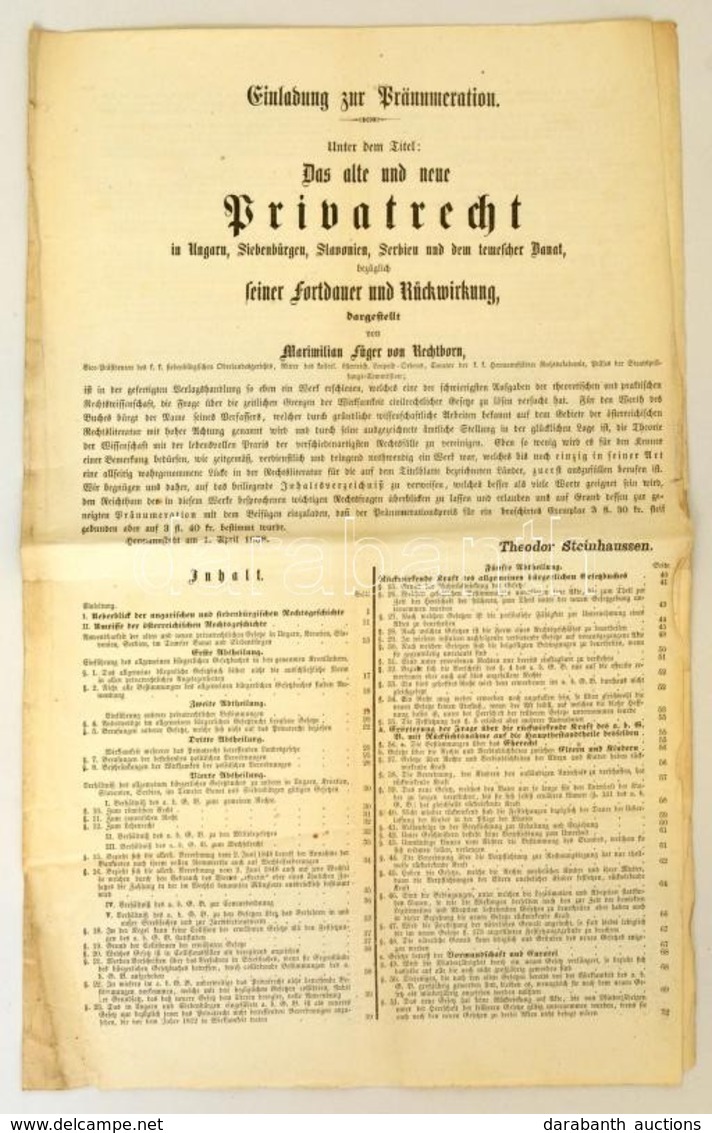 1858 Meghívó Maximilian Füger Von Rechtborn: Das Alte Und Neue Privatrecht Cím? Jogi El?adására, Német Nyelven, 41,5x26  - Unclassified