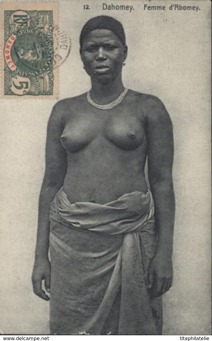 CPA Dahomey Femme D'Abomey Femme Seins Nus YT 21 Général Faidherbe AOF CAD Cotonou Dahomey Date Non Lisible Dos 1909 - Dahomey