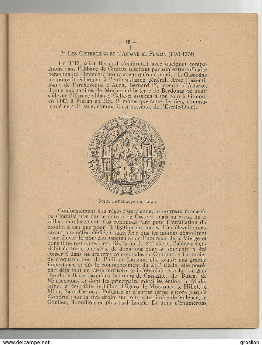 LIVRE VALENCE SUR BAISE (GERS) SON PASSE SES MONUMENTS DE HENRI POLGE ARCHIVISTE DU GERS CONSERVATEUR MUSEE D'AUCH 1952 - Midi-Pyrénées