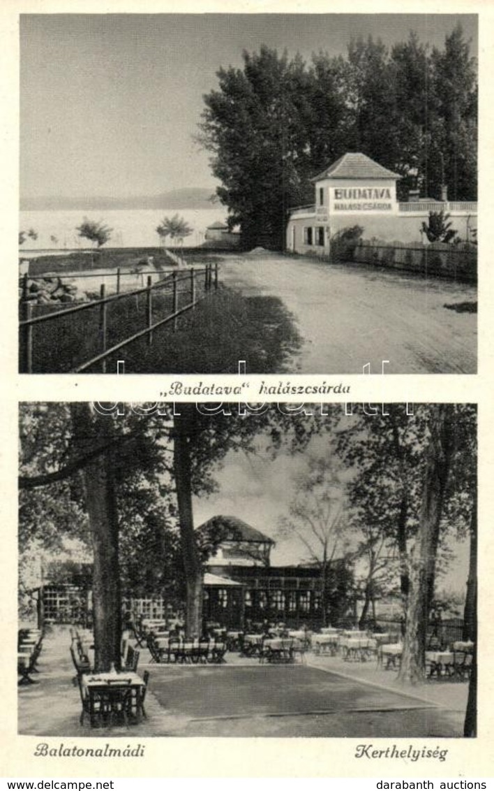 T2/T3 Balatonalmádi, Budatava Halászcsárda, étterem, Kerthelyiség. Székely Sándor M?szaki Fényképész (EK) - Ohne Zuordnung