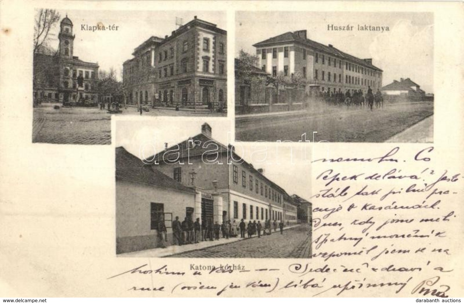 T2 Komárom, Komárno; Klapka Tér, Klapka György Szobor, üzletek, Huszár Laktanya, Huszárok, Katonai Kórház / Square, Stat - Unclassified