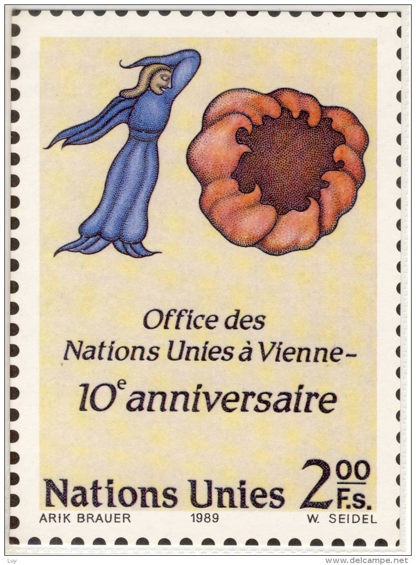 UNPA WIEN VEREINTE NATIONEN  BRIEFMARKE AUF KARTE VON ARIK BRAUER &amp; W. SEIDEL - Stamps (pictures)
