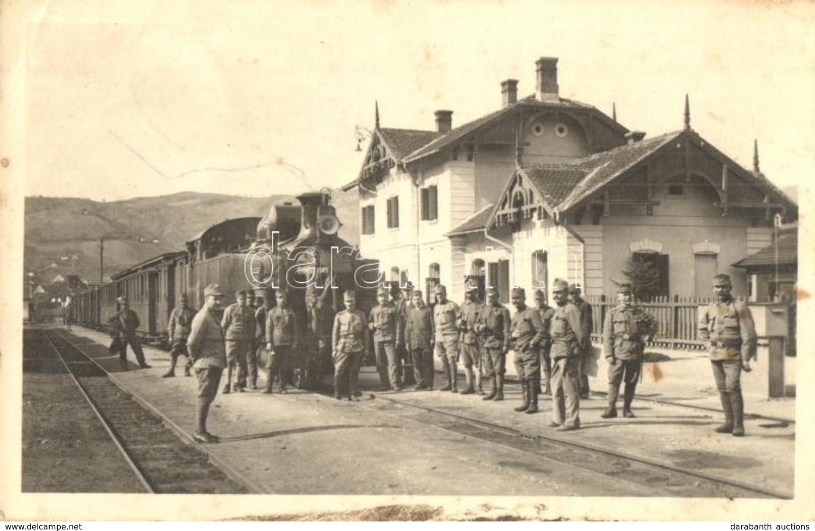 * T2/T3 Uzice, Zeleznicka Stanica / Railway Station, Locomotive, Railwaymen, Soldiers. Photo (EK) - Unclassified