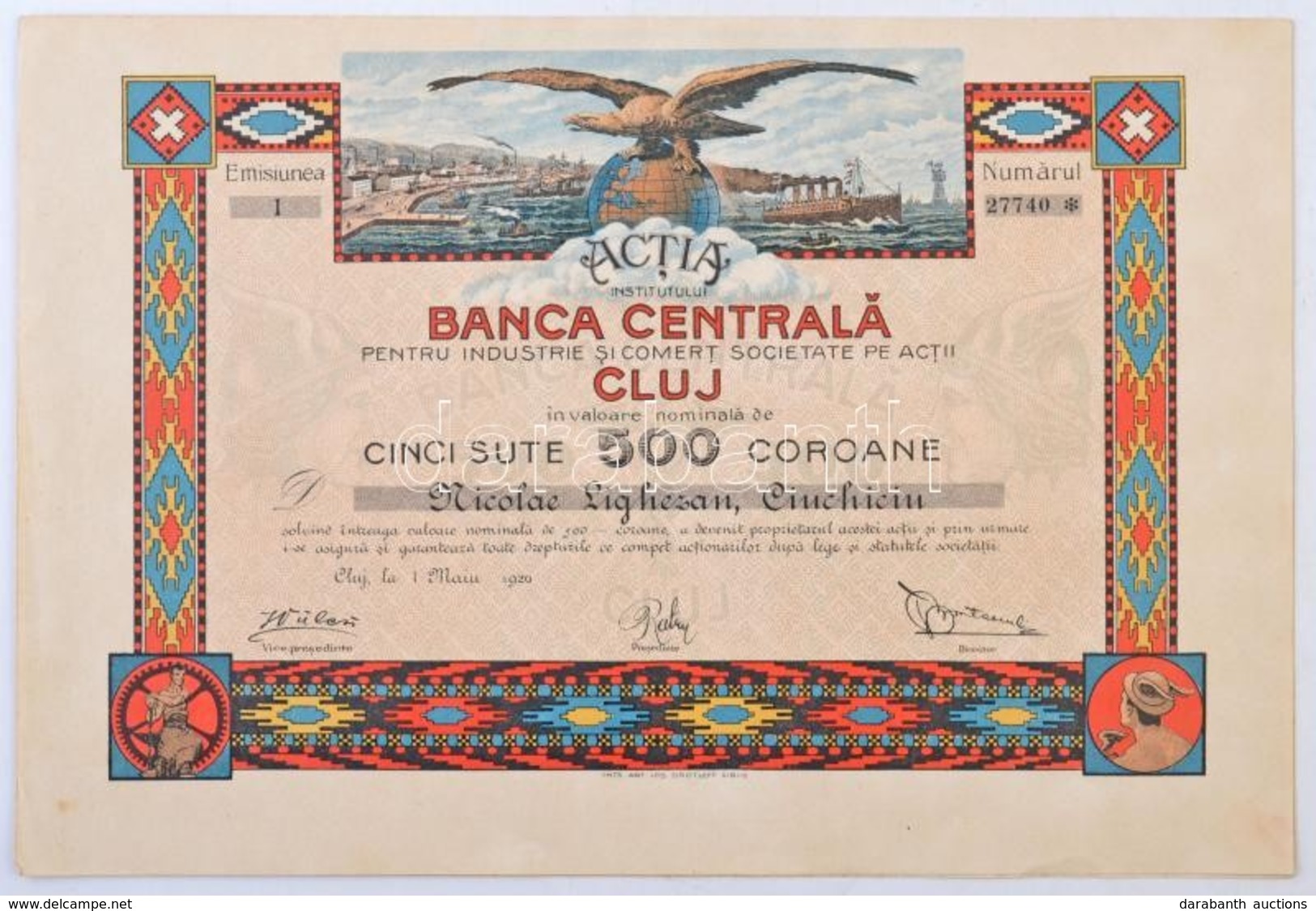 Románia / Kolozsvár 1920. 'Banca Centrala Pentru Industrie Si Comert Societate Pe Actii Cluj (Kolozsvári Központi Keresk - Ohne Zuordnung