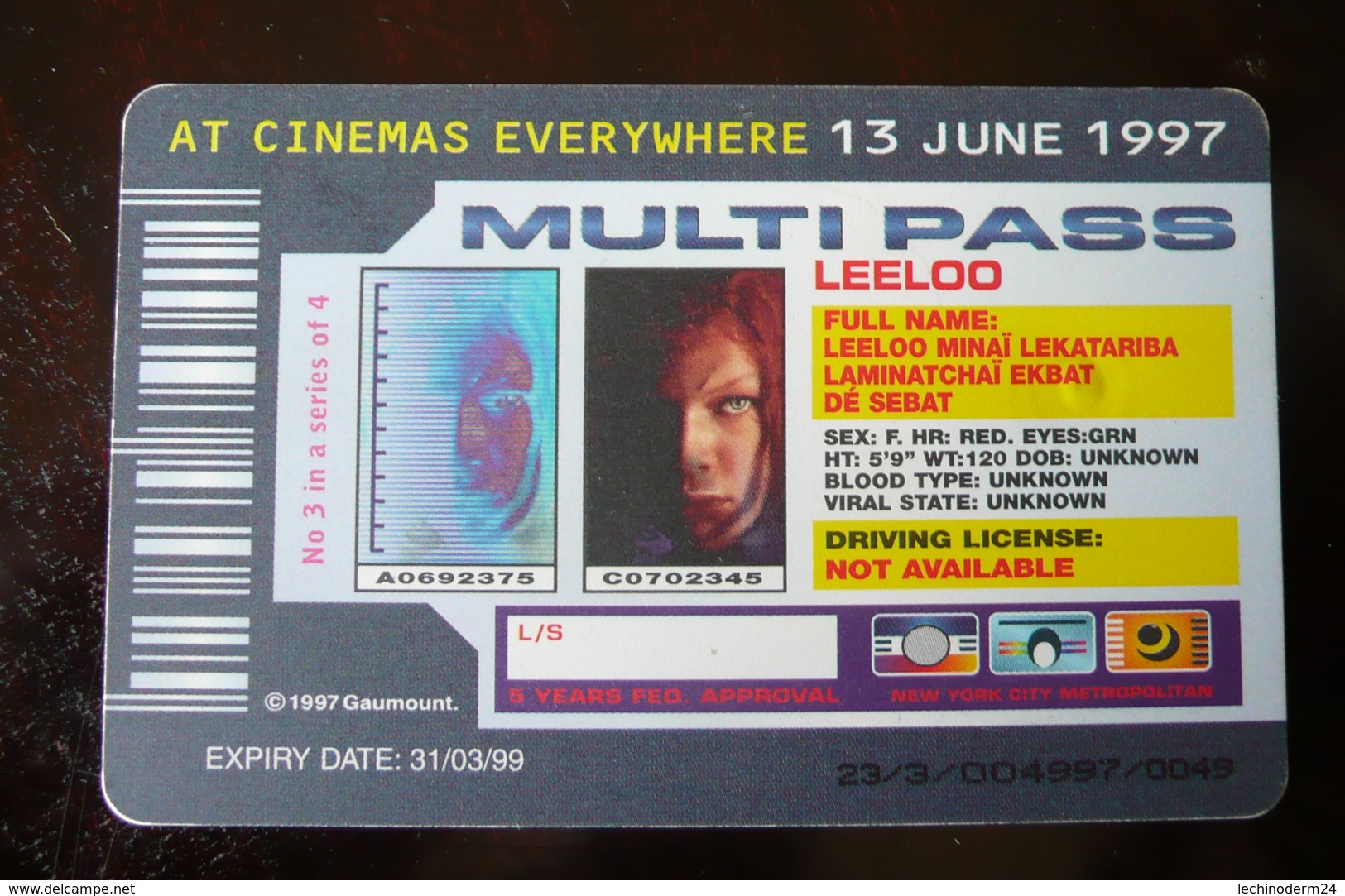 Télécarte à Puce Etats-Unis (ou Angleterre ?)"Le 5ème élément" Luc Besson - [2] Chip Cards