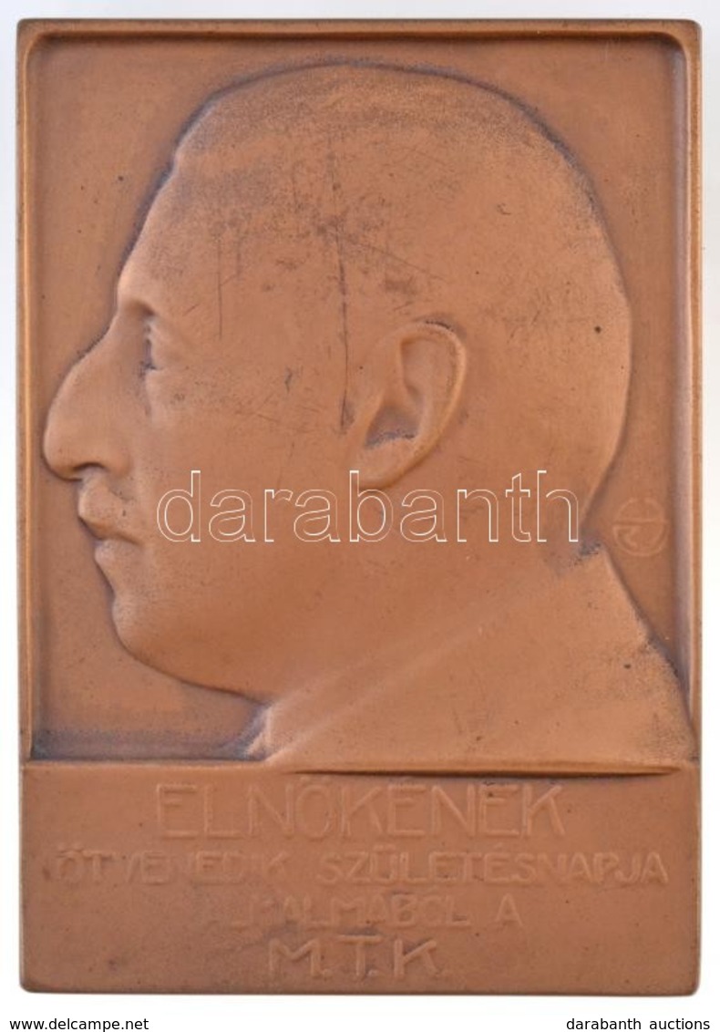 Szentgyörgyi István (1881-1939) ~1920. 'Elnökének ötvenedik Születésnapja Alkalmából A M.T.K.' Br Emlékplakett (78x112mm - Unclassified